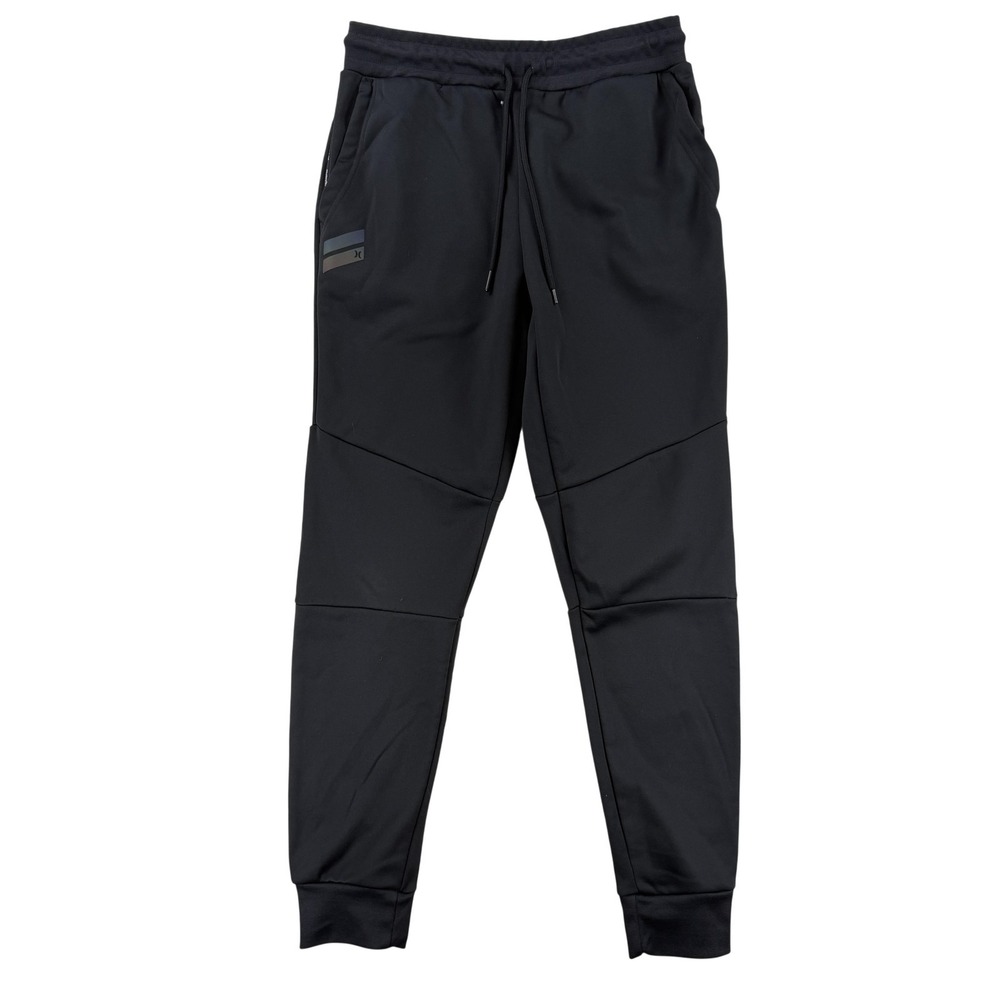 Hurley Sweatpants Mens Small Black Fleece Jogger Pants Reflective Pockets Gym
